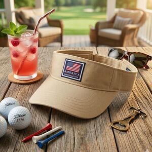 DPC Dorfman Pacific Khaki USA Adjustable Visor New with Tags